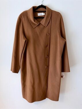 Bloomingdale's Brown Button-Front Long Sleeve Coat Dress